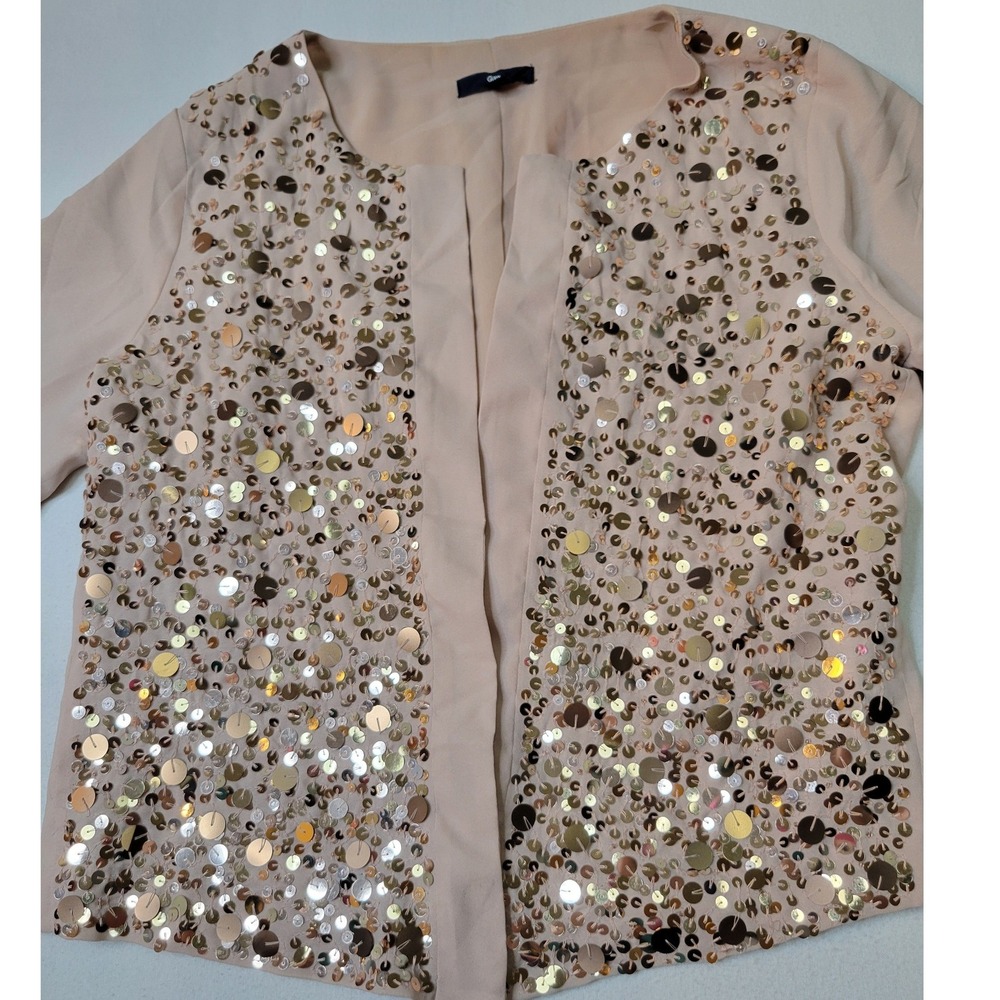 Gap Sequin Embellished Open Front Cropped Jacket Blush Pink Gold Small 741
